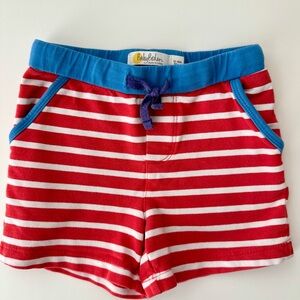 Baby Boden Red and White Striped Shorts with Blue Waistband